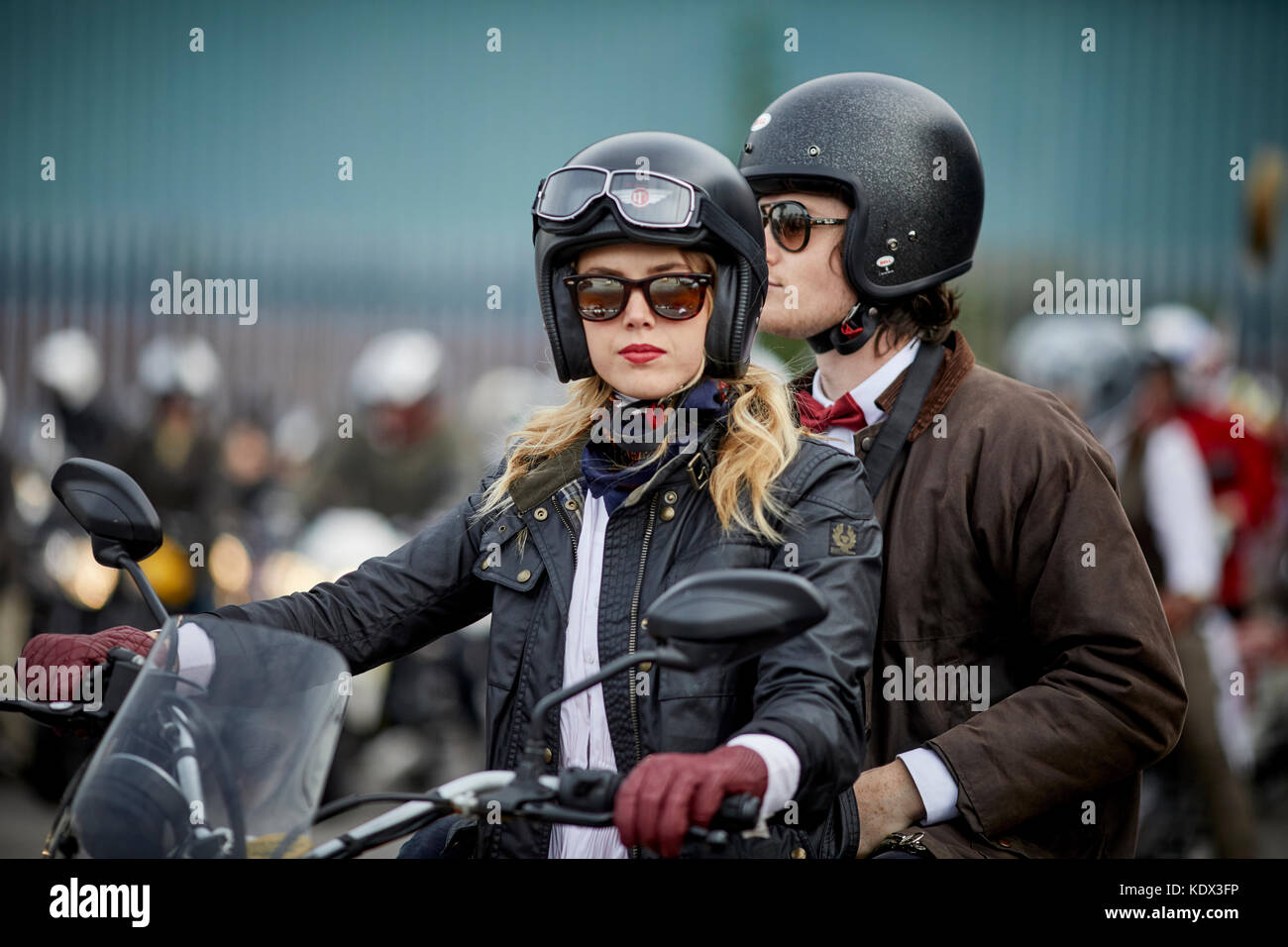 Manchester Distinguished Gentleman’s Ride from Youles Motorcycles Bury Road Showroom to Castlefield Stock Photo