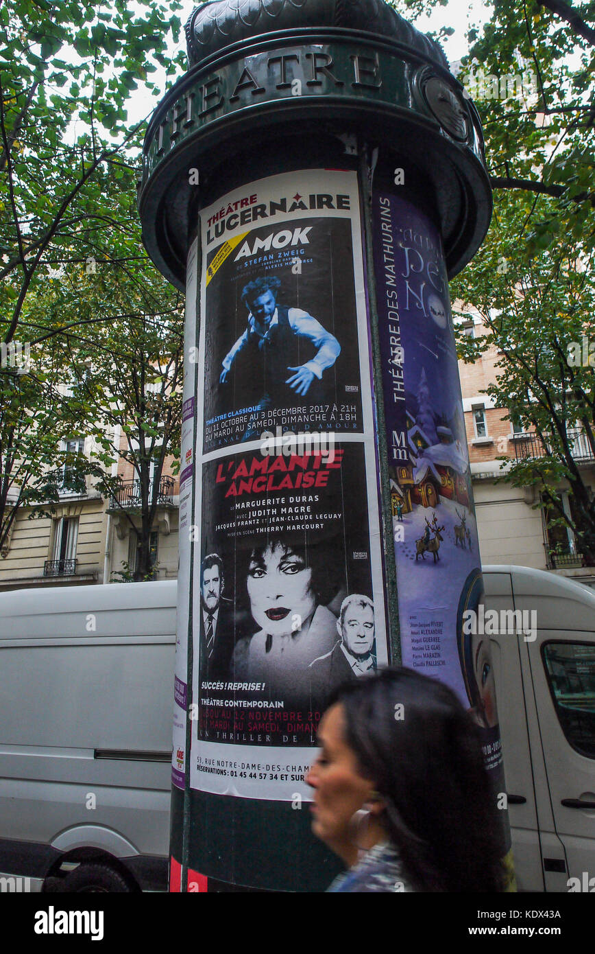Morris Column in Paris, France Stock Photo