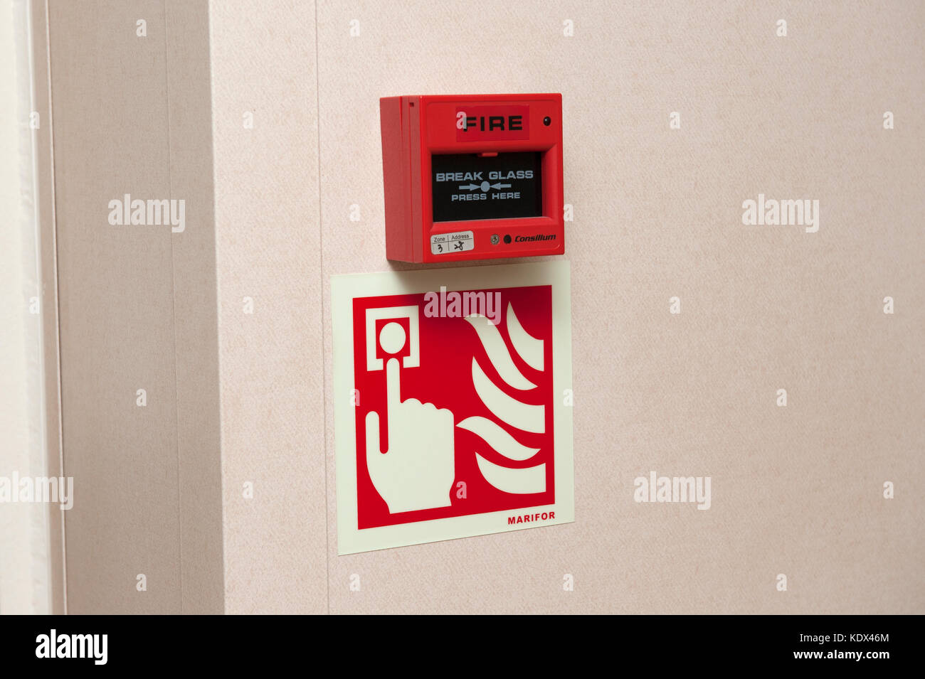 Fire break glass panel on a container ship Stock Photo Alamy