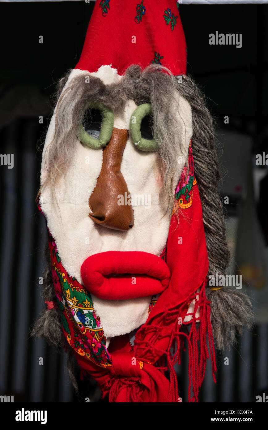 Winter holidays traditional Christmas carnival mask, masque from Suceava, Bucovina, Romania Stock Photo