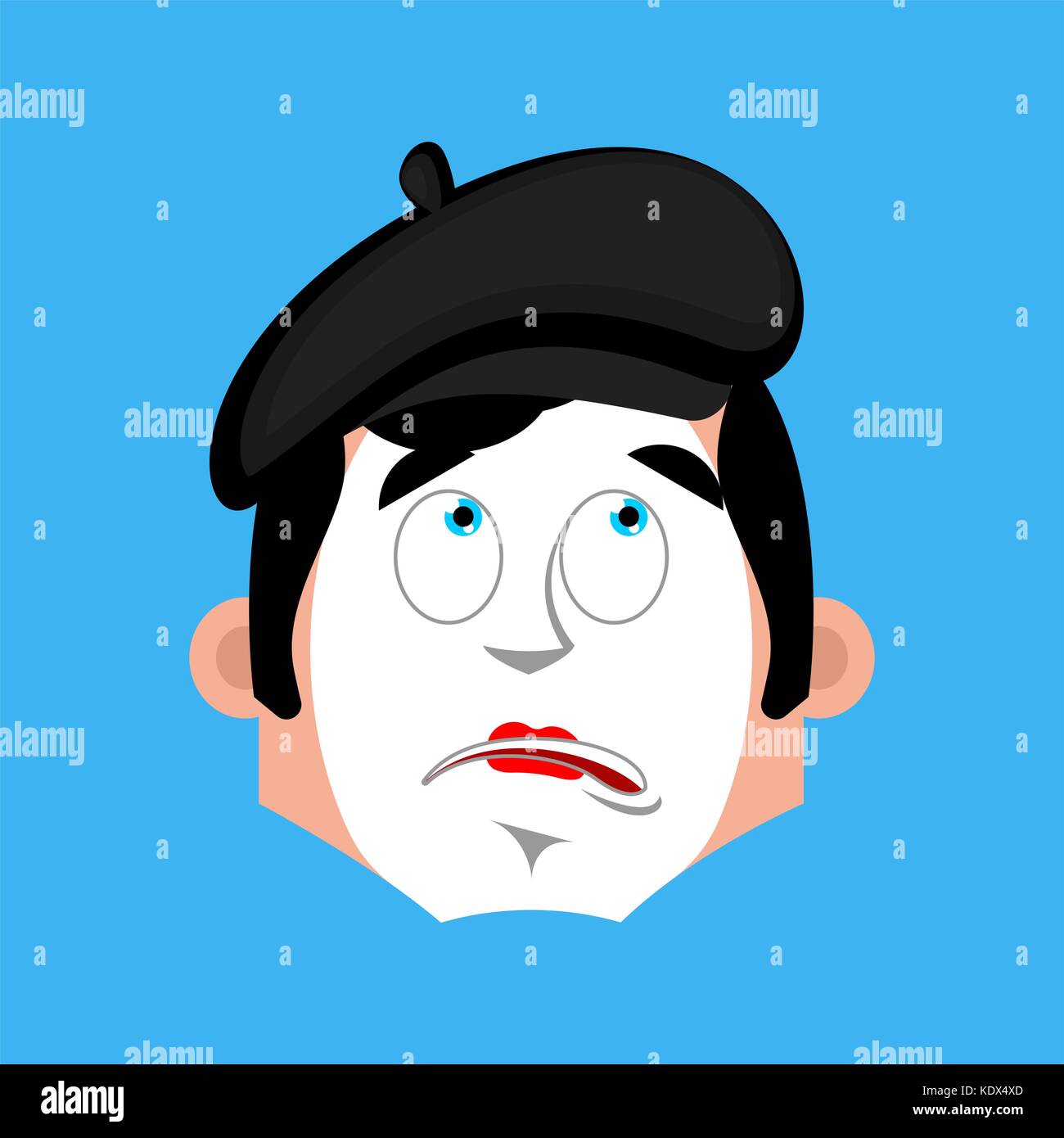 Mime bewildered emotion avatar. pantomime at a loss emoji. mimic icon. Vector illustration Stock Vector