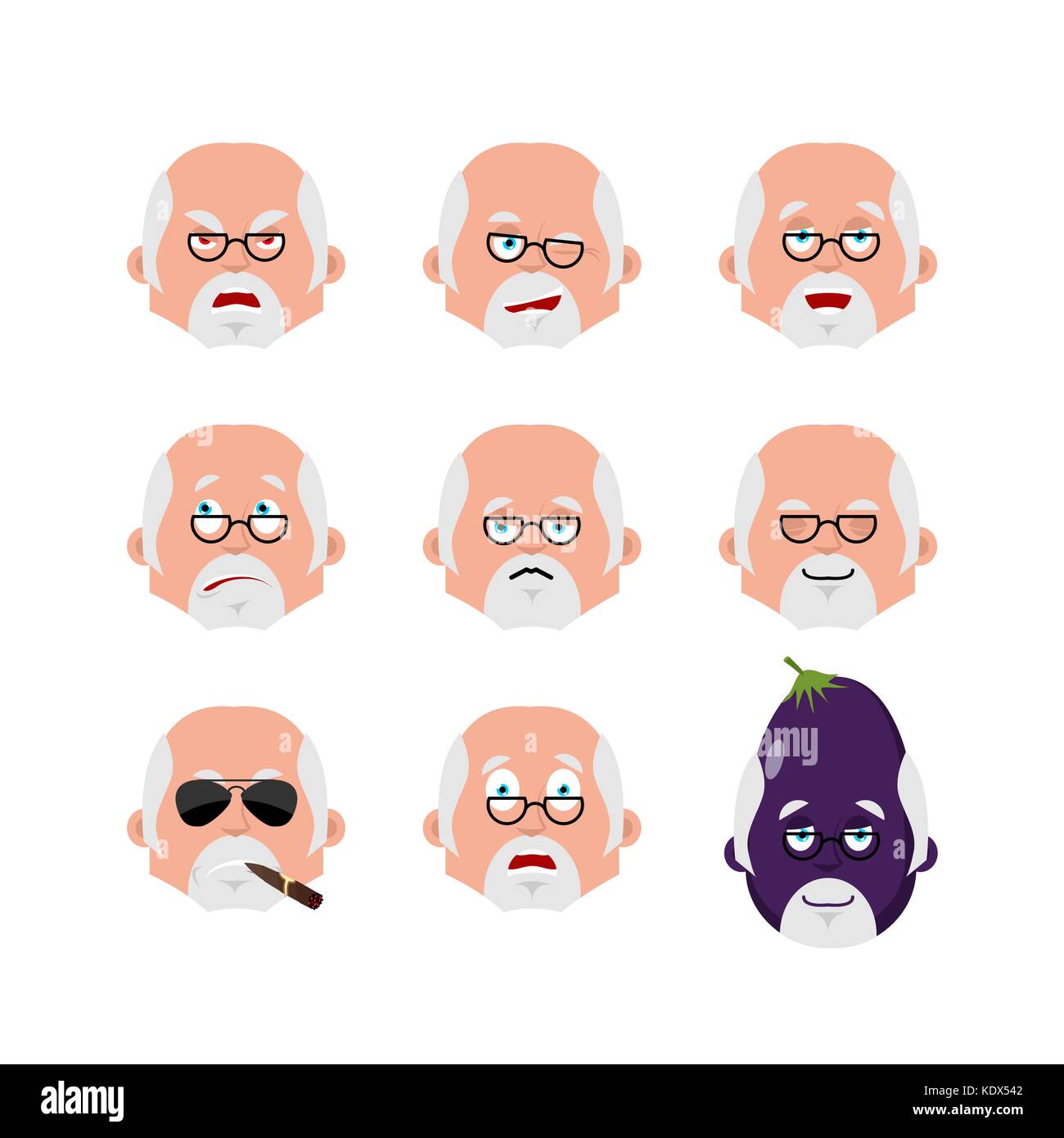 Doctor face set. sleeping and evil emotion avatar. bewildered and sad Physician emoji. fear and happy icon. serious and winks. Vector illustration Stock Vector