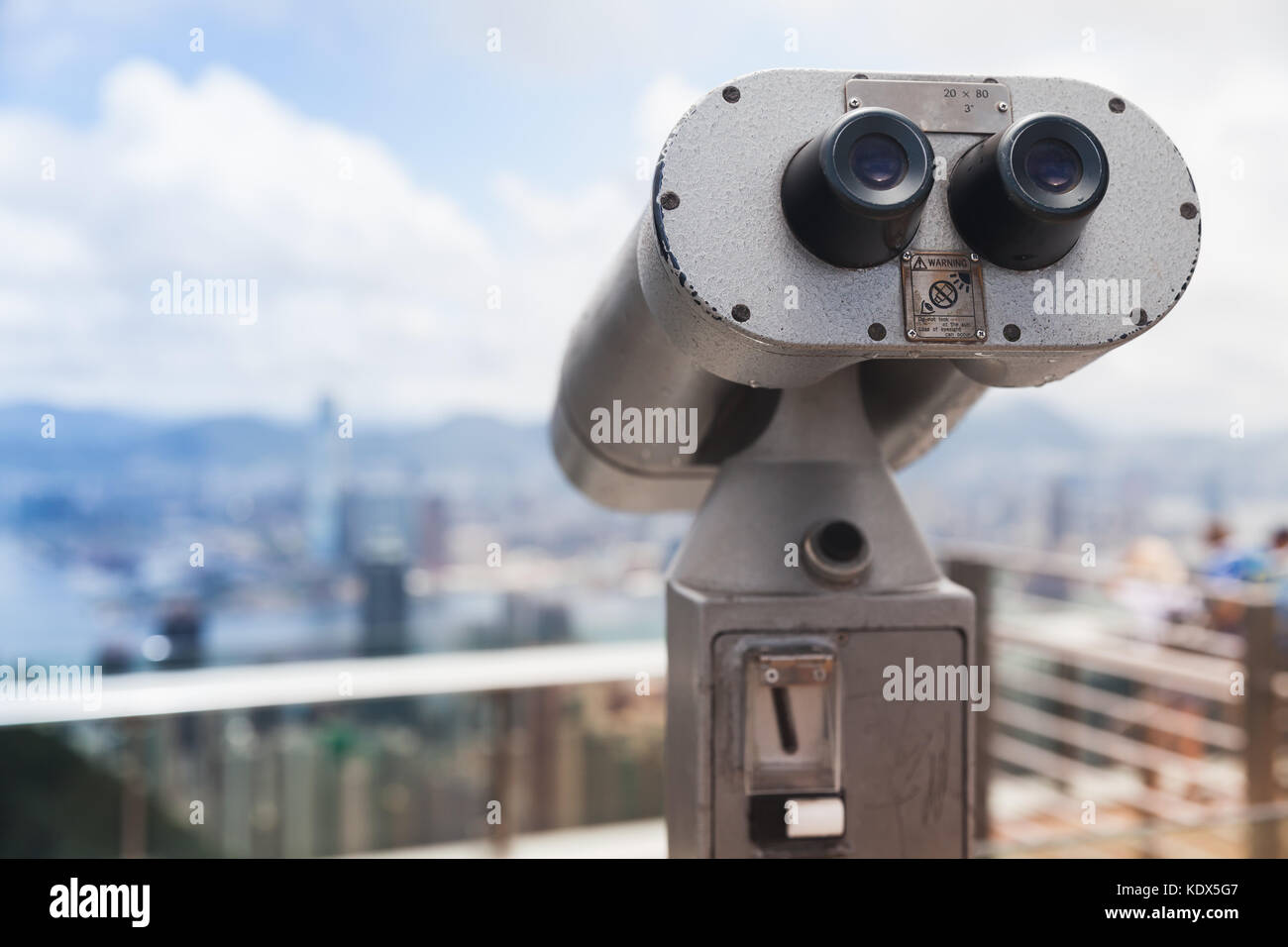Tourist telescope for Hong Kong city observation from Victoria Peak viewpoint Stock Photo