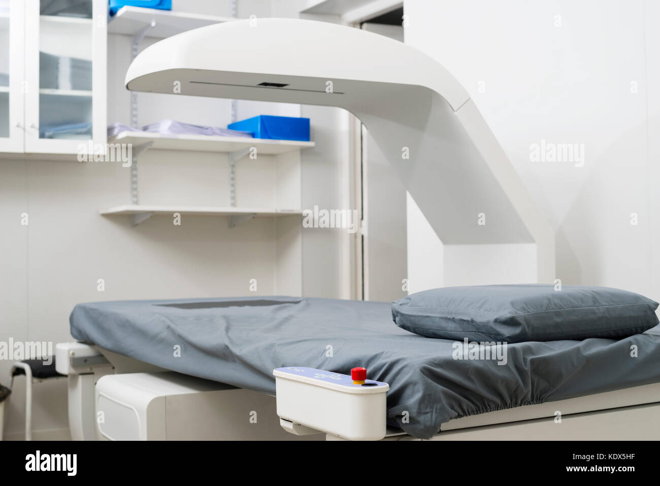 White xray machine over bed at hospital Stock Photo Alamy
