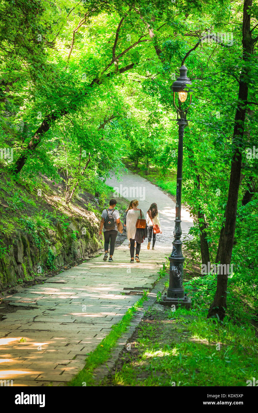 Budapest Park On The Var Castle Hill People Walk Through The Park Below The Royal Palace Budapest Hungary Stock Photo Alamy