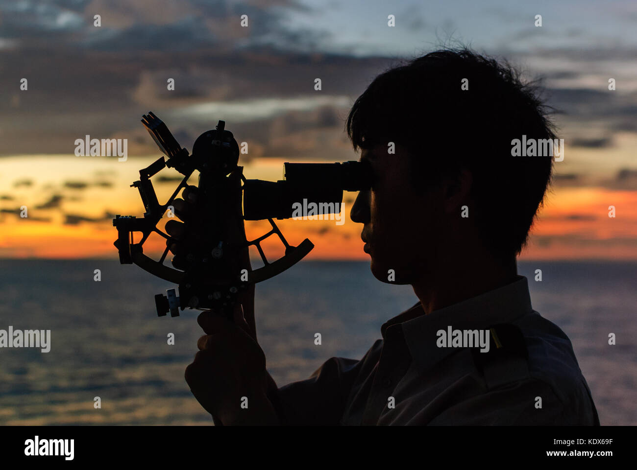 Traditional Celestial Navigation using Sextant Stock Photo