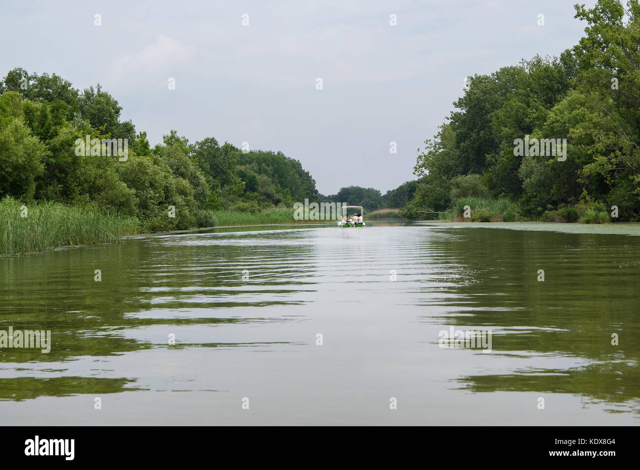 Boating on Lake Tisza near the Lake Tisza Ecocentre, Hungary Stock Photo