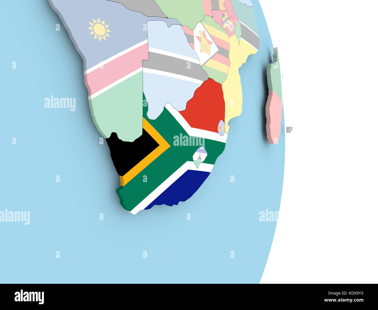 South Africa with embedded flag on globe. 3D illustration Stock Photo ...
