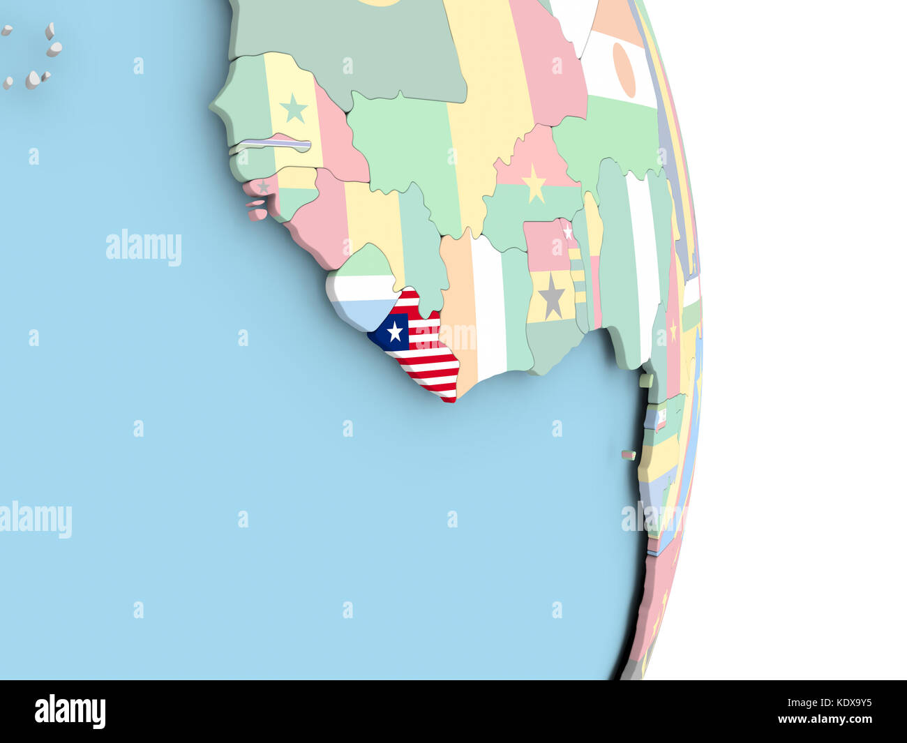 Liberia with embedded flag on globe. 3D illustration Stock Photo - Alamy