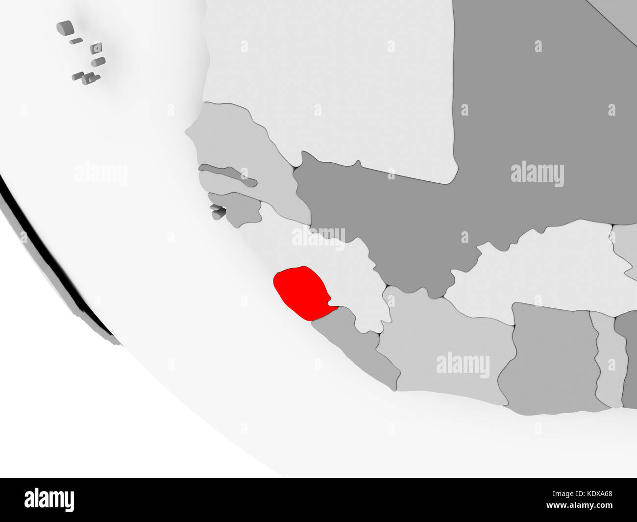 Sierra Leone in red on simple grey political globe with visible country ...