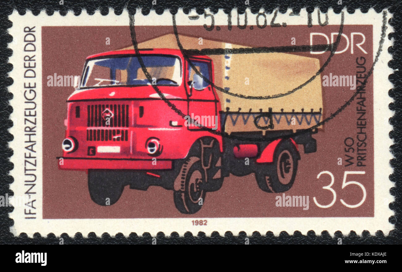 A postage stamp printed in DDR shows lorry W 50,  circa 1982 Stock Photo
