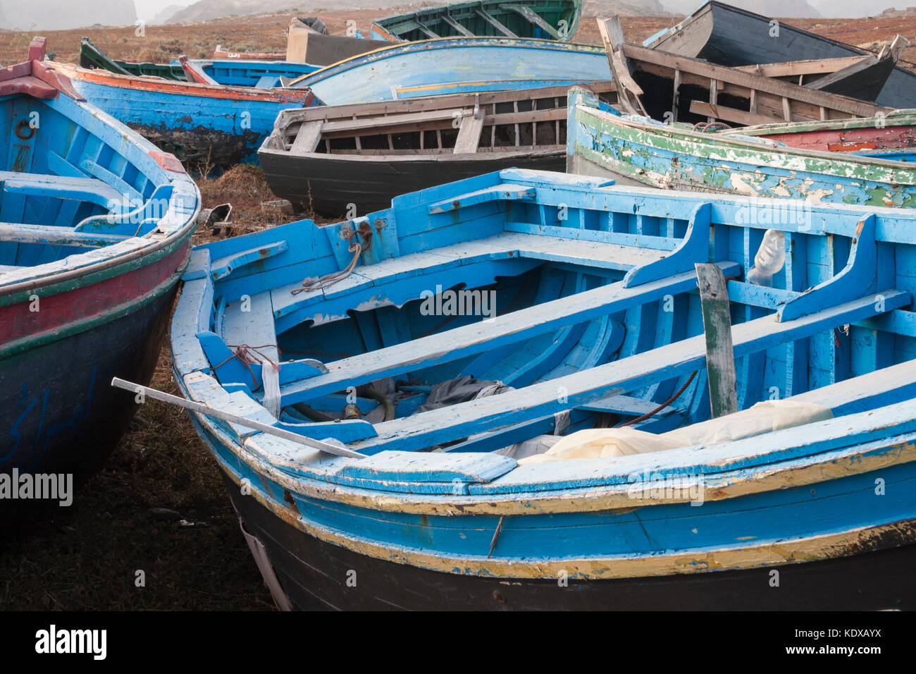 Small fishing boats used by illegal immigrants crossing from Africa to Gran  Canaria in the Canary Islands (Europe) in 2005 Stock Photo - Alamy