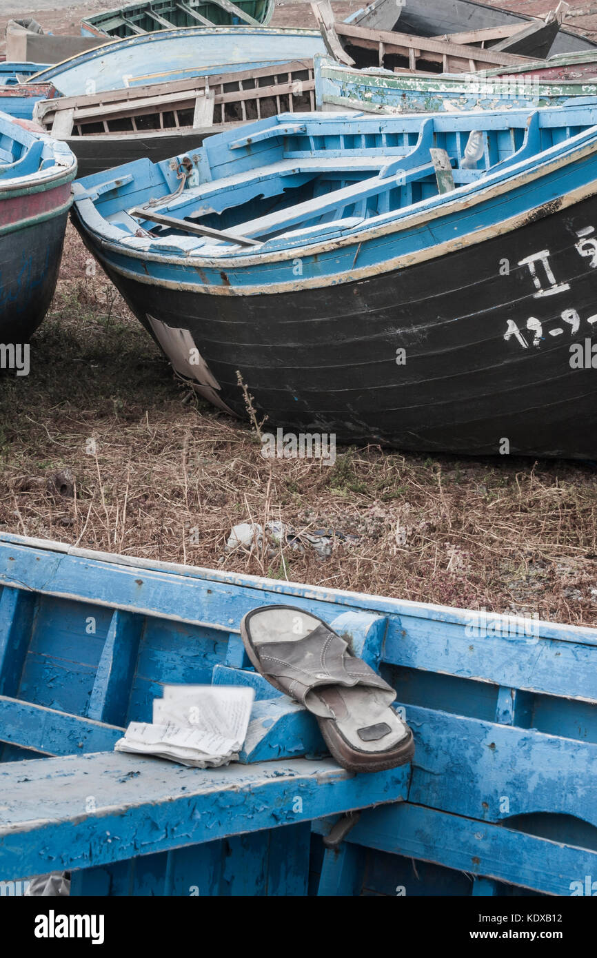 Small fishing boats used by illegal immigrants crossing from Africa to Gran  Canaria in the Canary Islands (Europe) in 2005 Stock Photo - Alamy