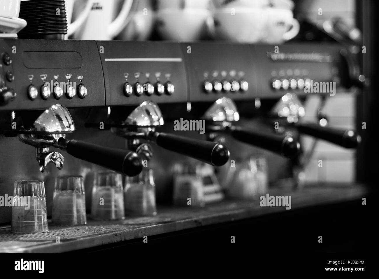 Coffee machines taken in a local cafe in black and white Stock Photo