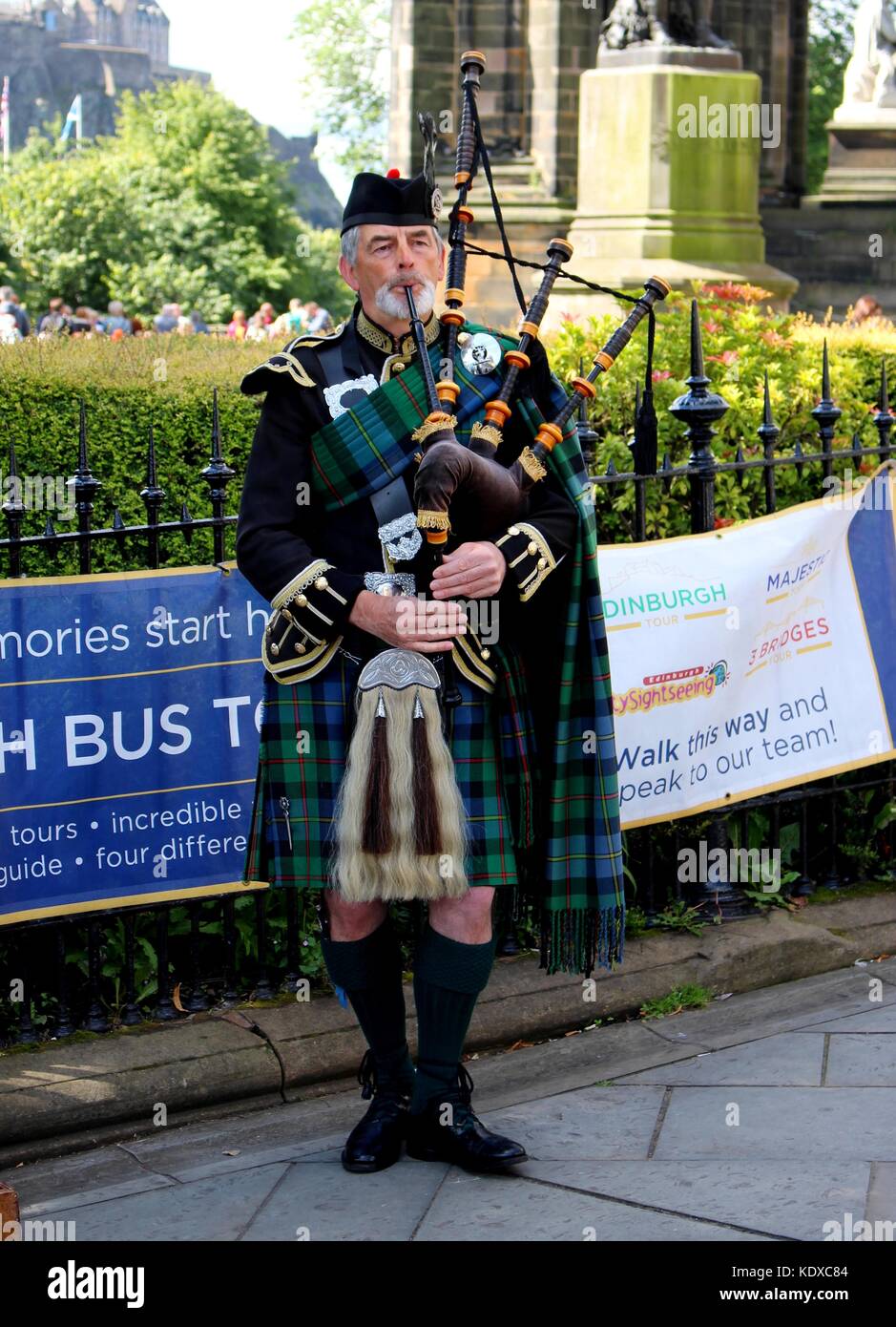 Part of the Edinburgh experience is the sound of bagpipes as you stroll the city streets Stock