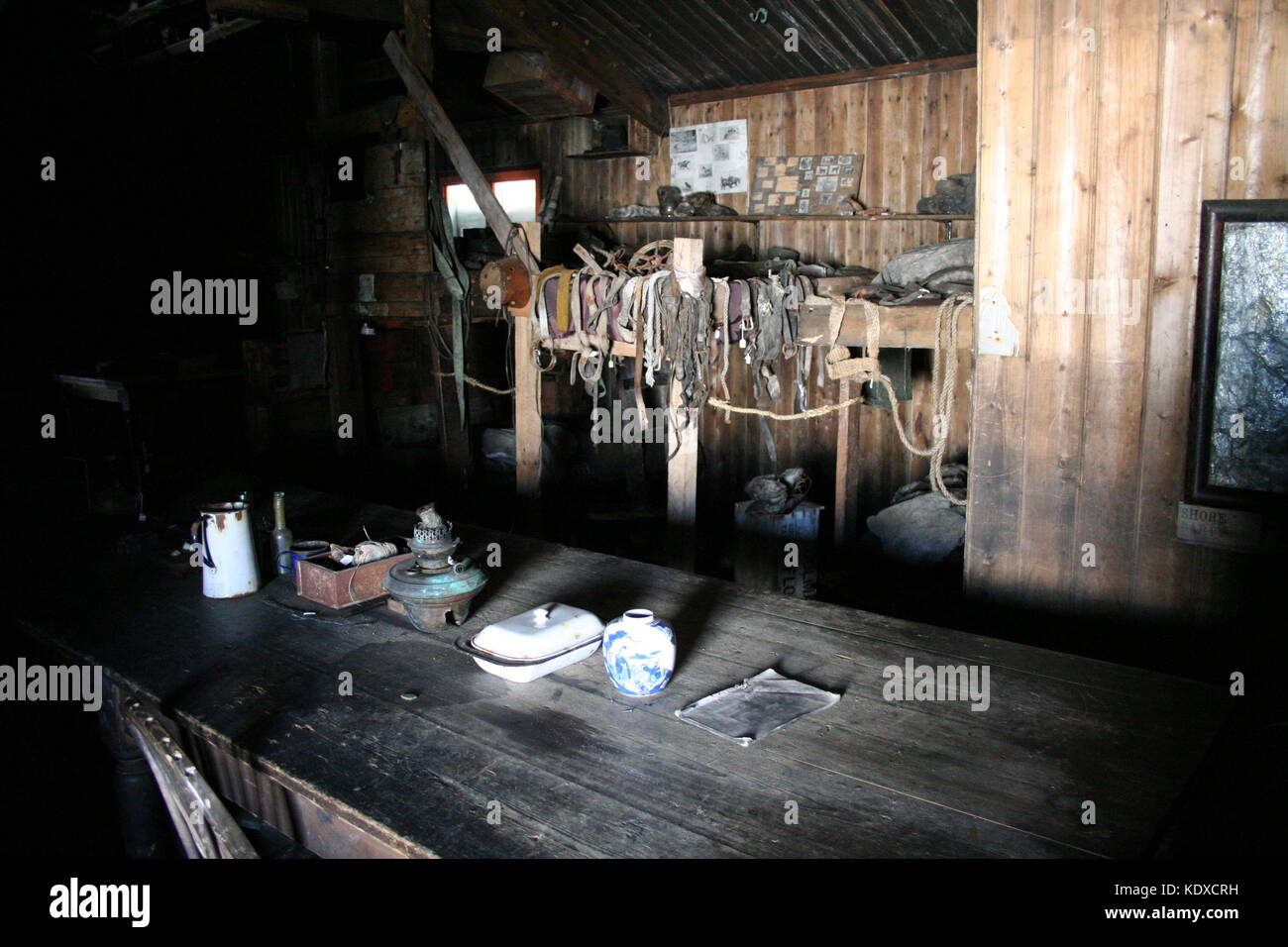 Dining table and hut interior, Captain Scott's hut, McMurdo Sound ...