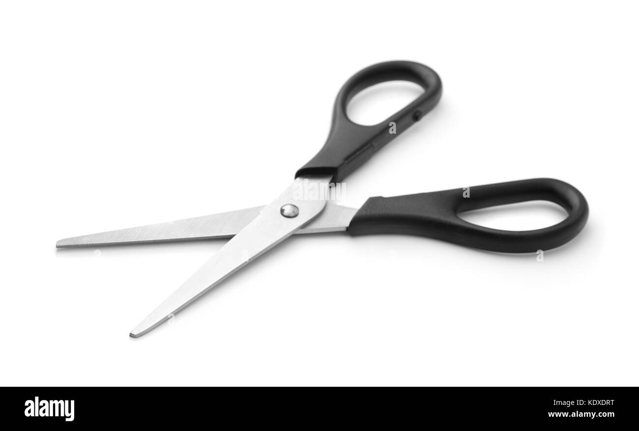 Black  handled scissors isolated on white Stock Photo