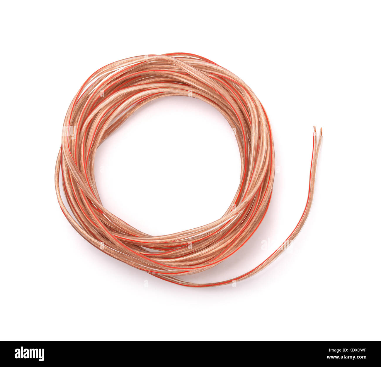 Top view of braided copper cable isolated on white Stock Photo