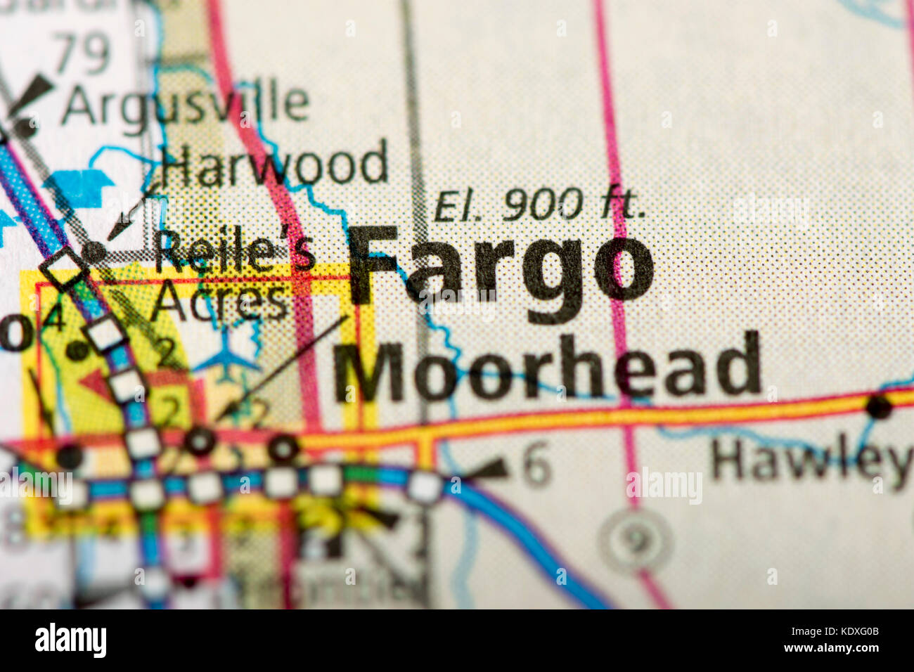 Closeup of Fargo, North Dakota on a political map of the United States