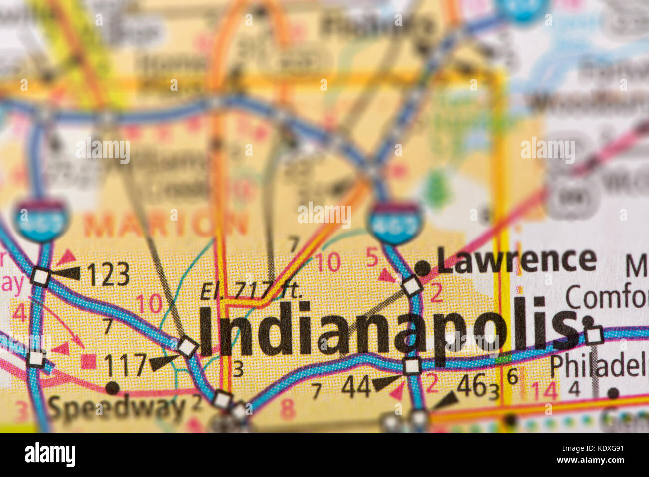 Closeup of Indianapolis, Indiana on a road map of the United States Stock Photo Alamy