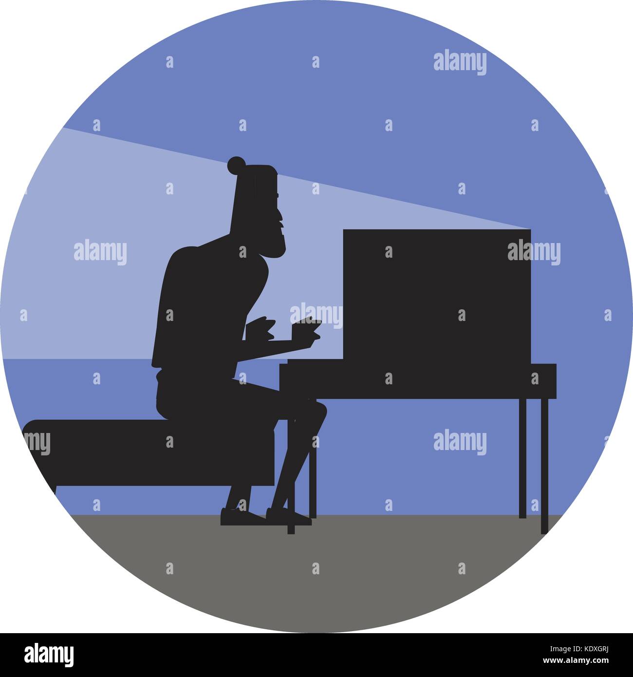 Funny Cartoon Character. Silhouette of Bearded Hipster Freelancer Sitting in the Room on Armchair and Remote Working with Laptop Stock Vector