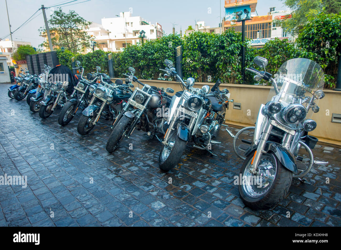 DELHI, INDIA SEPTEMBER 19, 2017 Close up of motorcycle of Harley Davidson parked in the