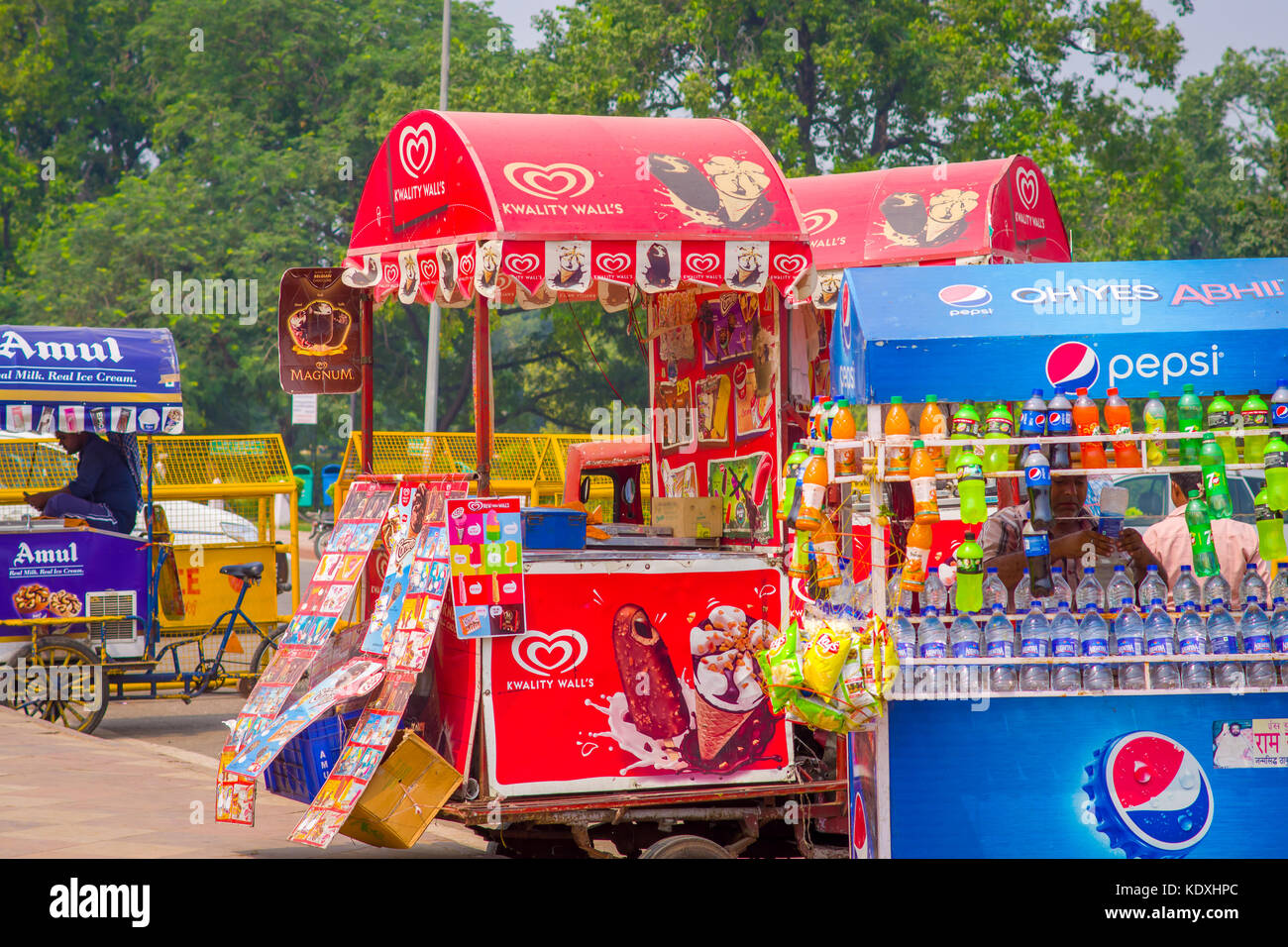 Delhi, India September 16, 2017 Colorful carts sell drinks and ice