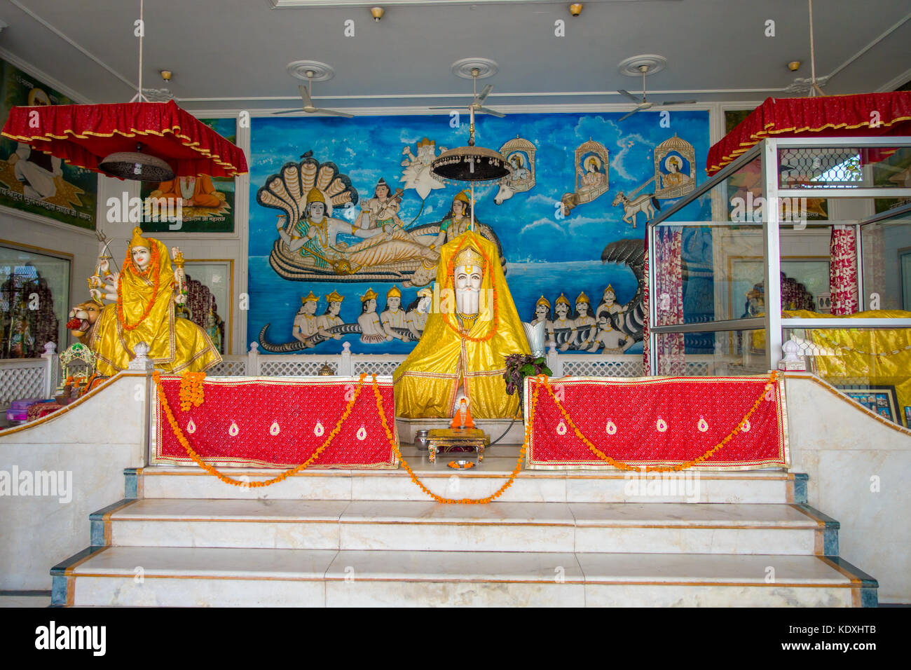 JAIPUR, INDIA - SEPTEMBER 19, 2017: Indoor view of a temple Goddess Kali Ma and God Bhairav Murti in Jaipur local Temple. Statues of Hindu Gods and Goddess in Rajasthan Stock Photo