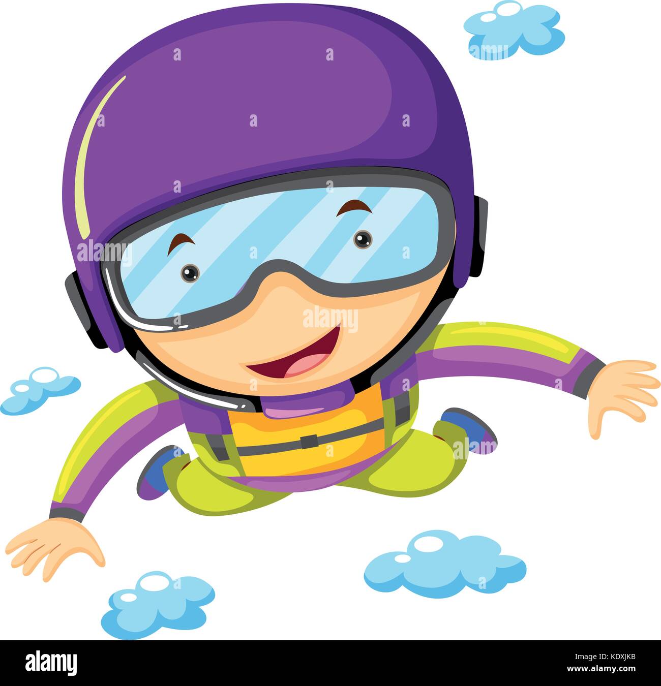 Person doing sky diving in the sky illustration Stock Vector