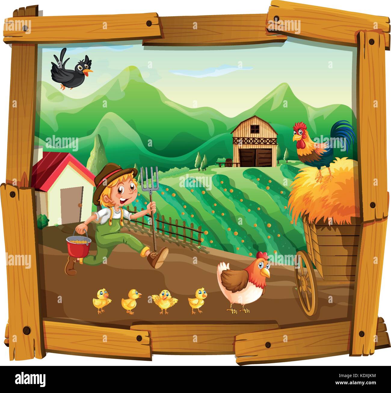 Farmer and chickens in the farm illustration Stock Vector Image & Art ...