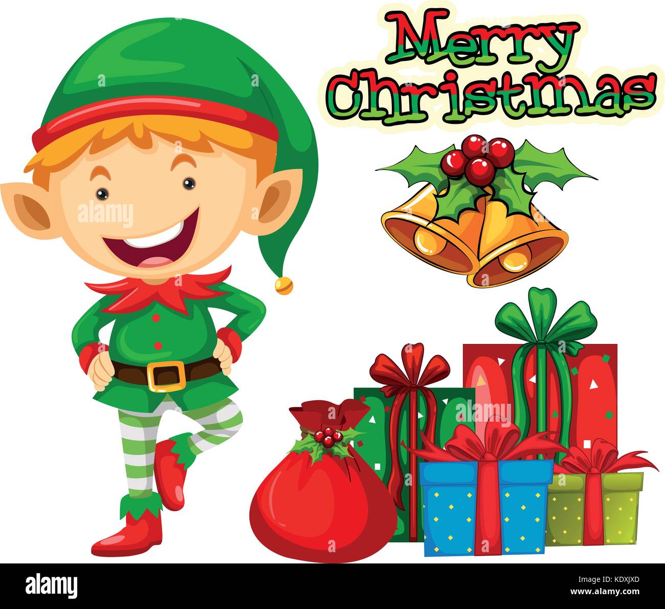 Christmas elf and christmas presents illustration Stock Vector Image ...