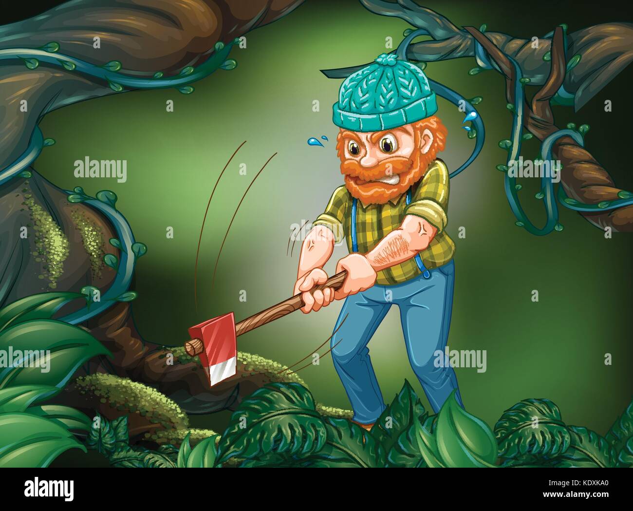 Lumber jack chopping wood in the forest illustration Stock Vector Image ...
