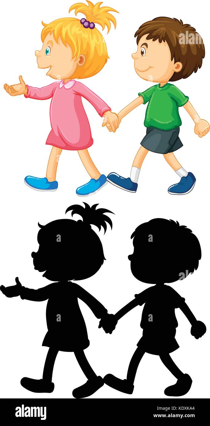 Boy and girl holding hands illustration Stock Vector Image & Art - Alamy
