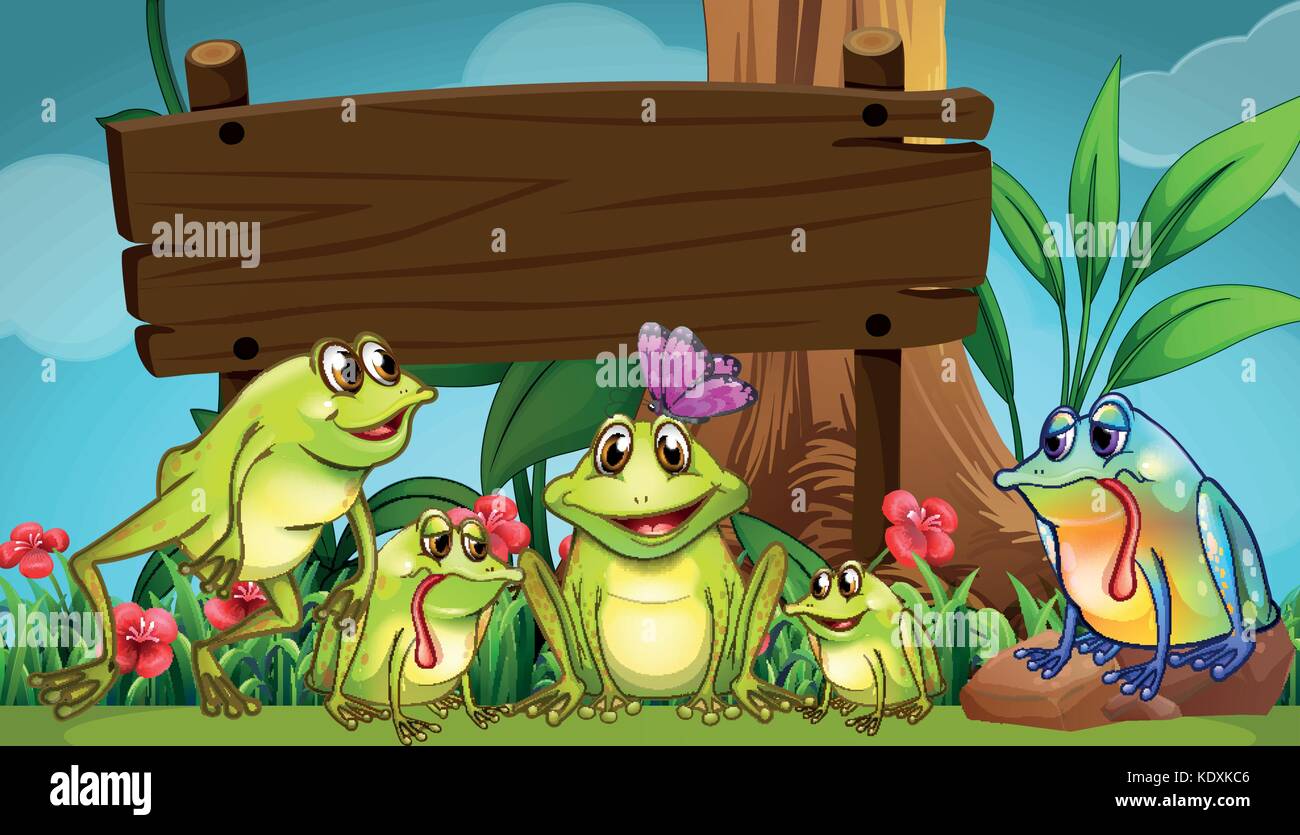Wooden sign with frogs in field illustration Stock Vector Image & Art ...