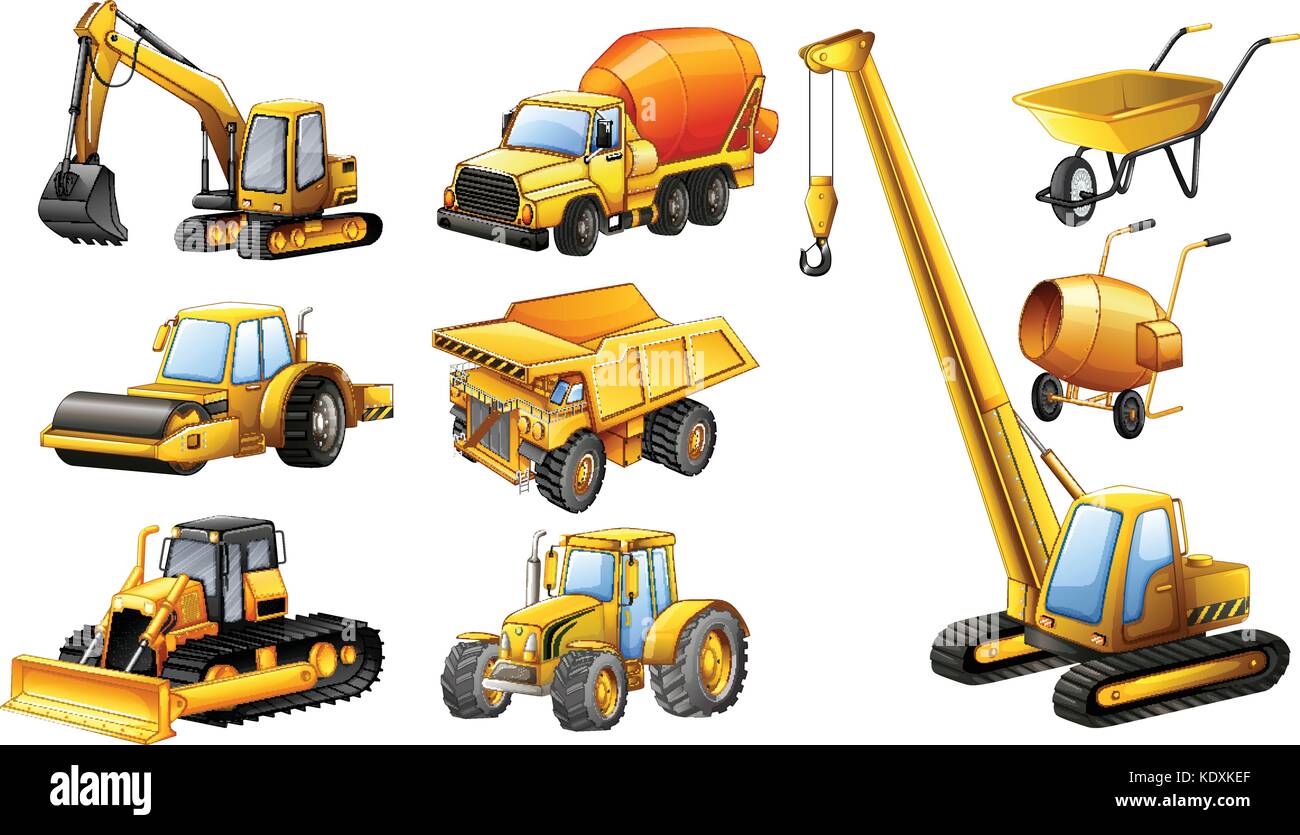 Different types of construction trucks illustration Stock Vector Image