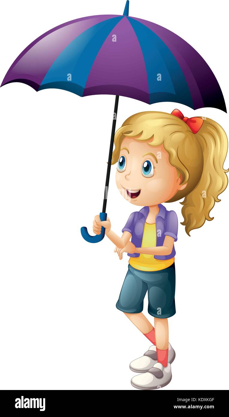Happy girl holding umbrella illustration Stock Vector