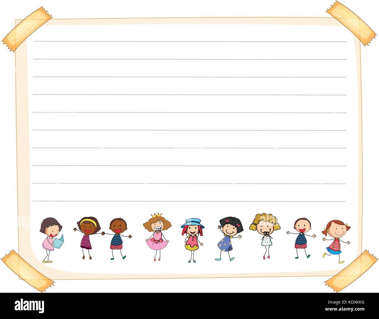 Line paper template with happy kids illustration Stock Vector Image ...
