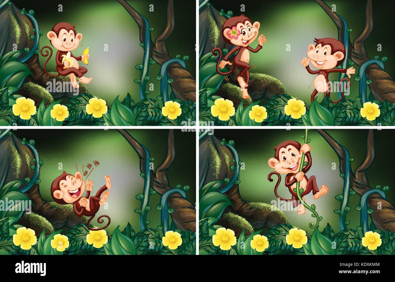 Monkeys living in the forest illustration Stock Vector Image & Art - Alamy