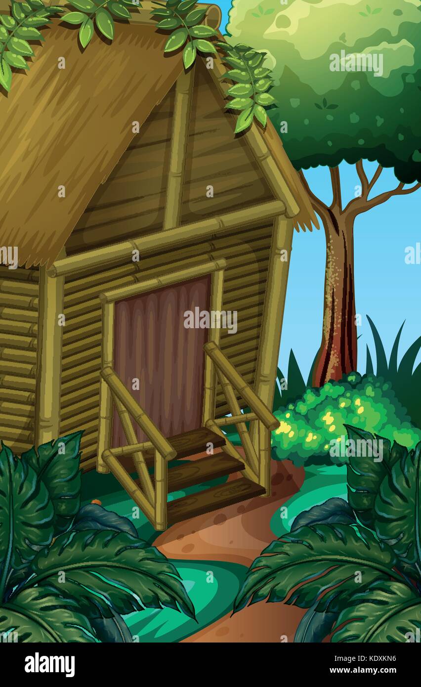 Wood cabin in the deep forest illustration Stock Vector Image & Art - Alamy