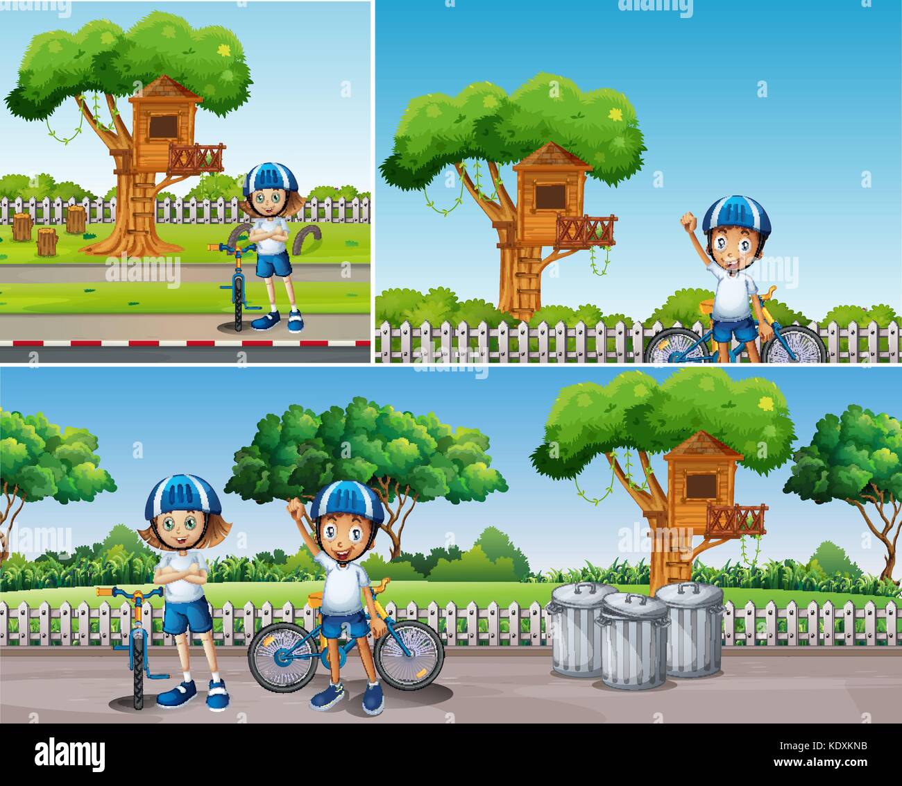 Kids riding bike in the park illustration Stock Vector Image & Art - Alamy
