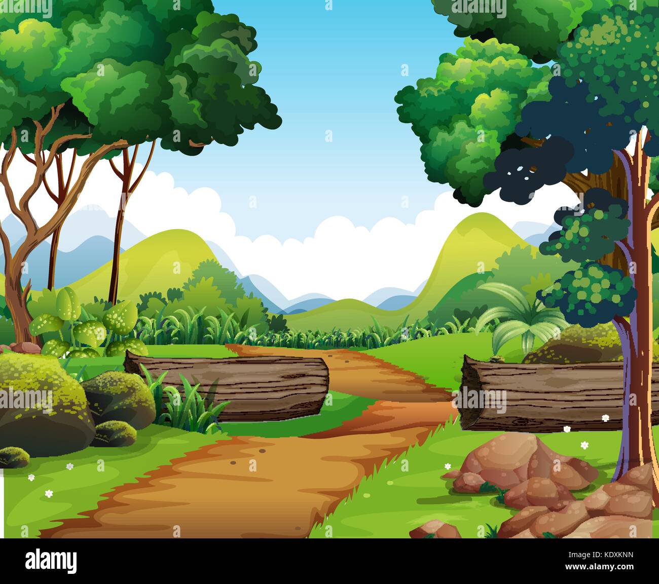 Scene with hiking track and trees illustration Stock Vector Image & Art ...