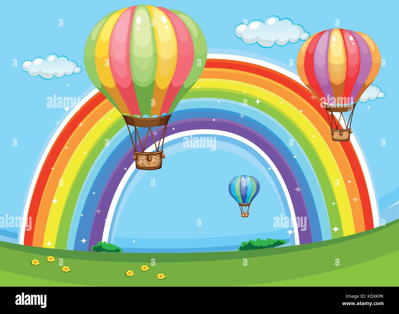 Colorful balloons flying over the rainbow illustration Stock Vector ...