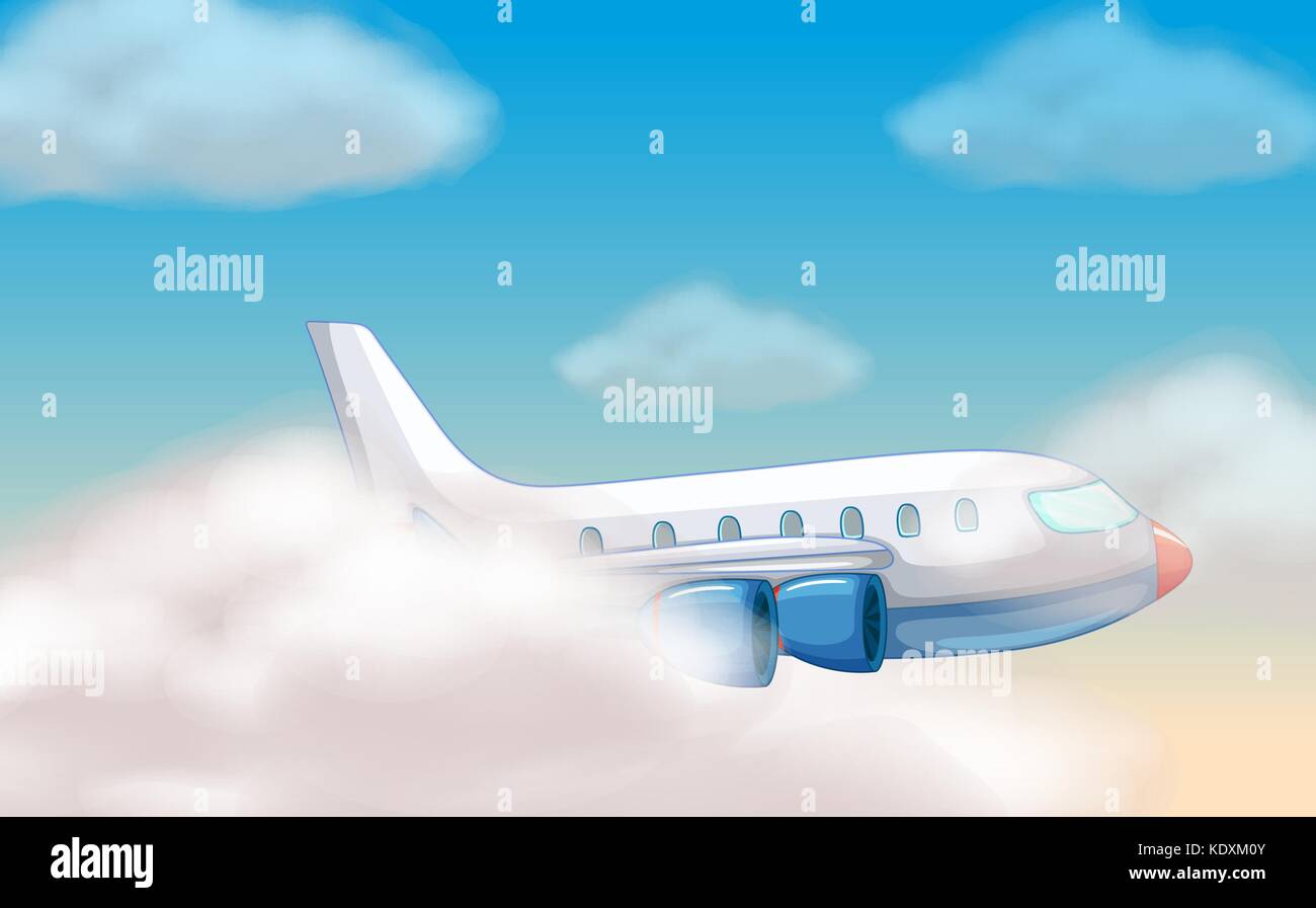 Airplane flying in the blue sky illustration Stock Vector Image & Art ...