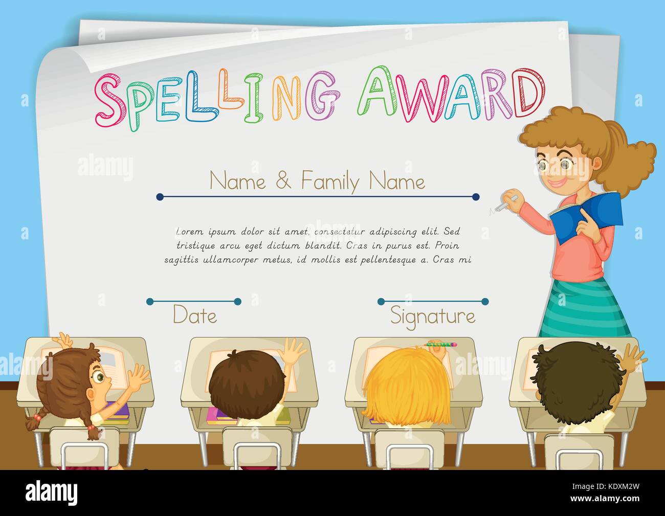 Certificate template for spelling award illustration Stock Vector Image