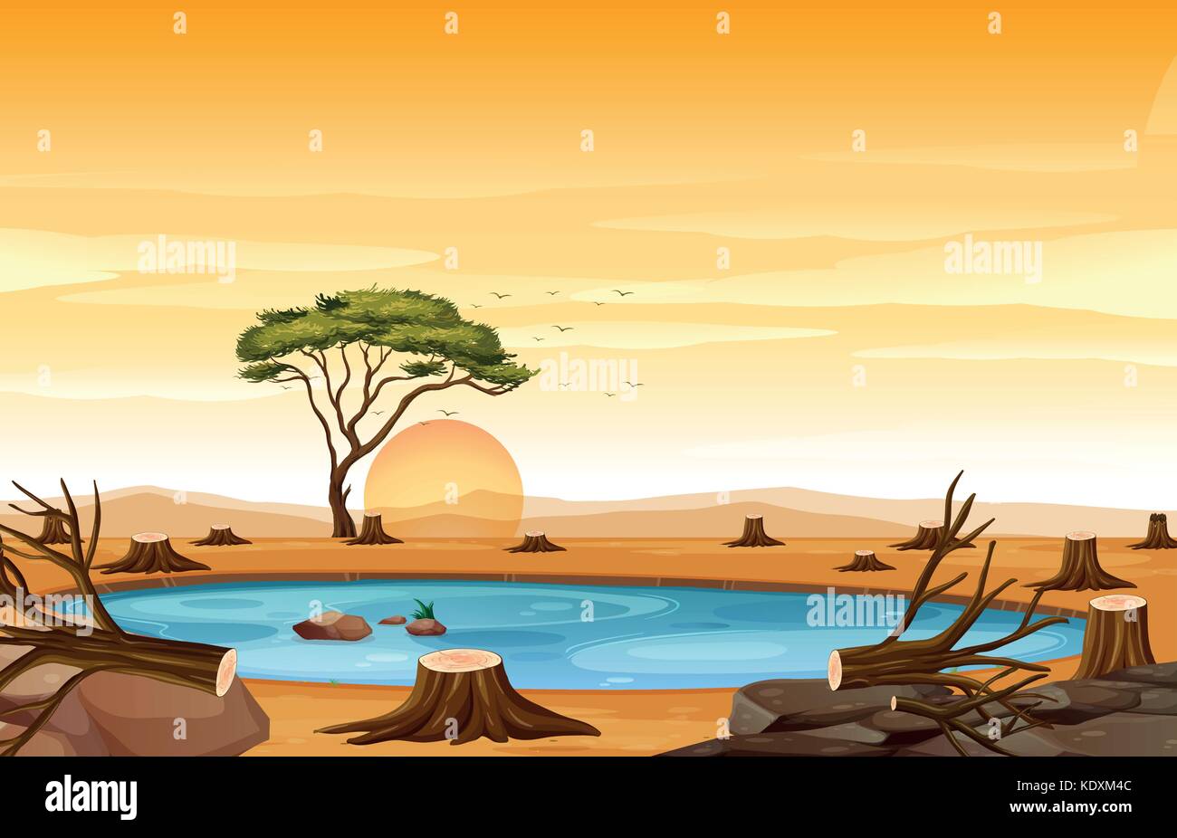 Scene with pond and stump trees illustration Stock Vector Image & Art ...