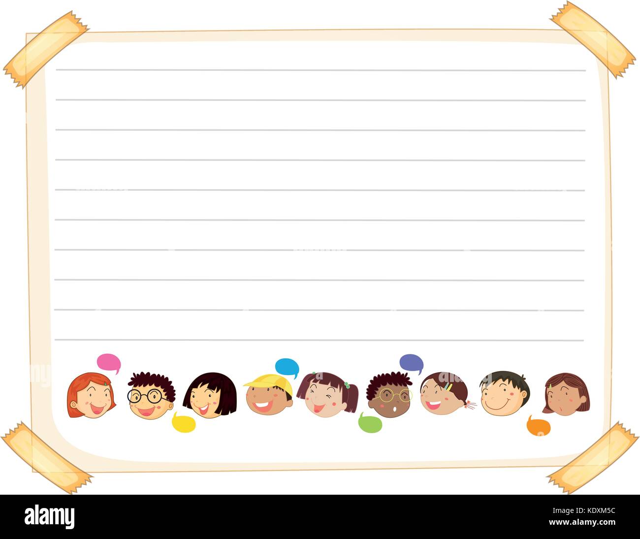Line paper template with happy kids illustration Stock Vector Image ...
