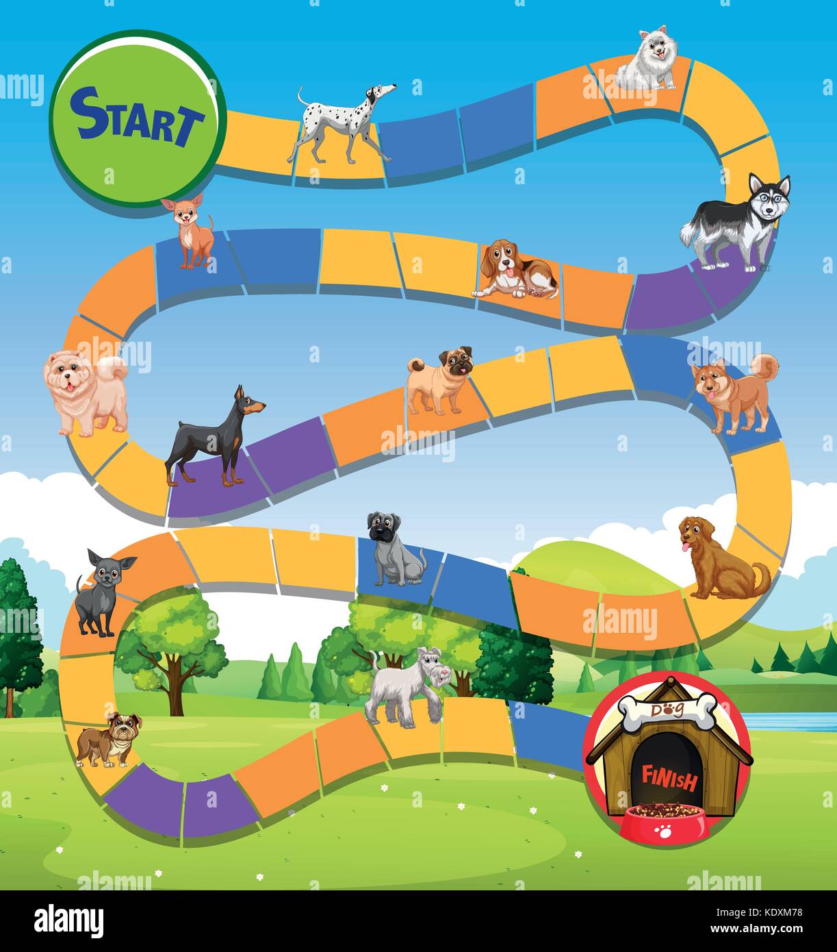 Game template with many cute dogs in park illustration Stock Vector ...