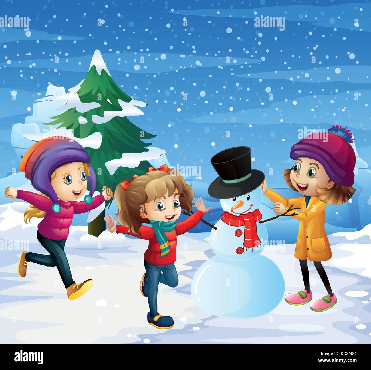 Children playing in the snow illustration Stock Vector Image & Art - Alamy