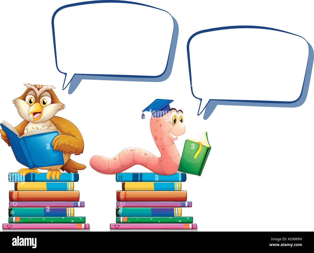 Owl and worm reading books illustration Stock Vector Image & Art - Alamy