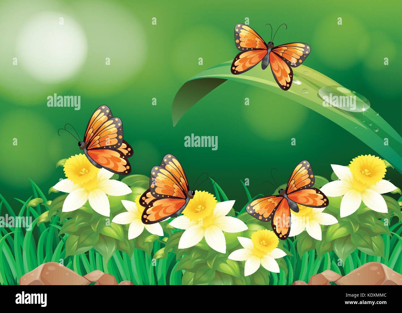 Butterflies flying in the garden illustration Stock Vector Image & Art ...